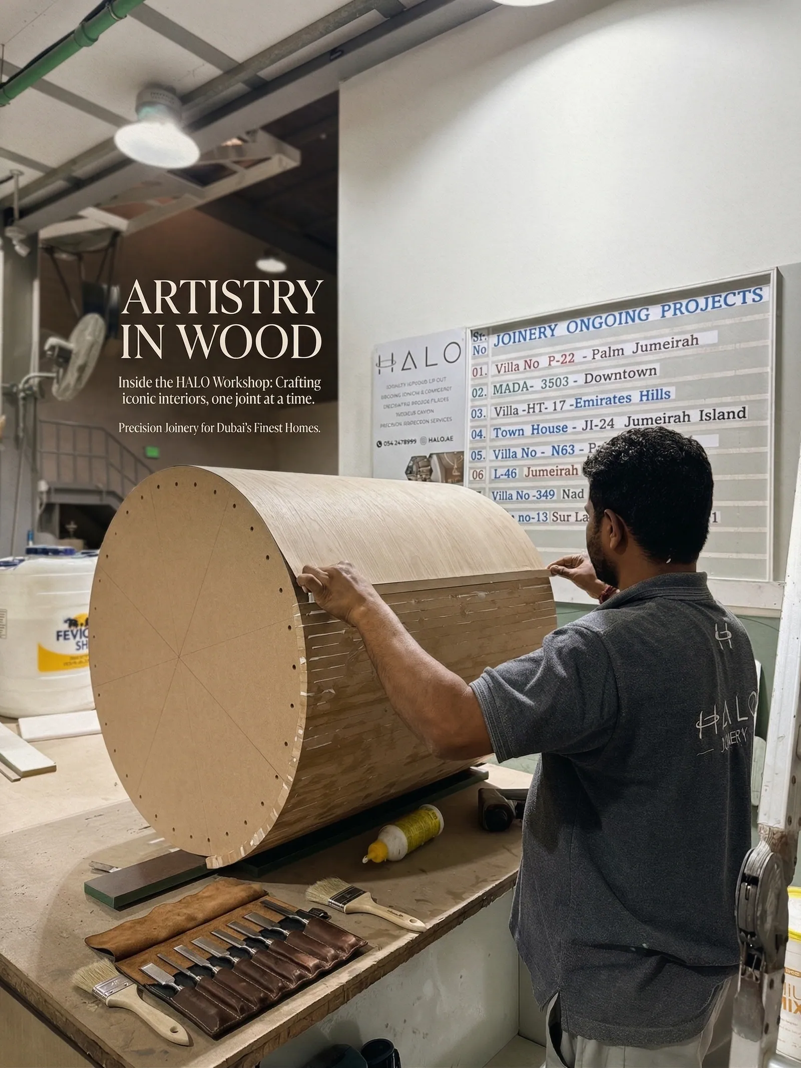 Joinery.ae craftsman at work — Final polish