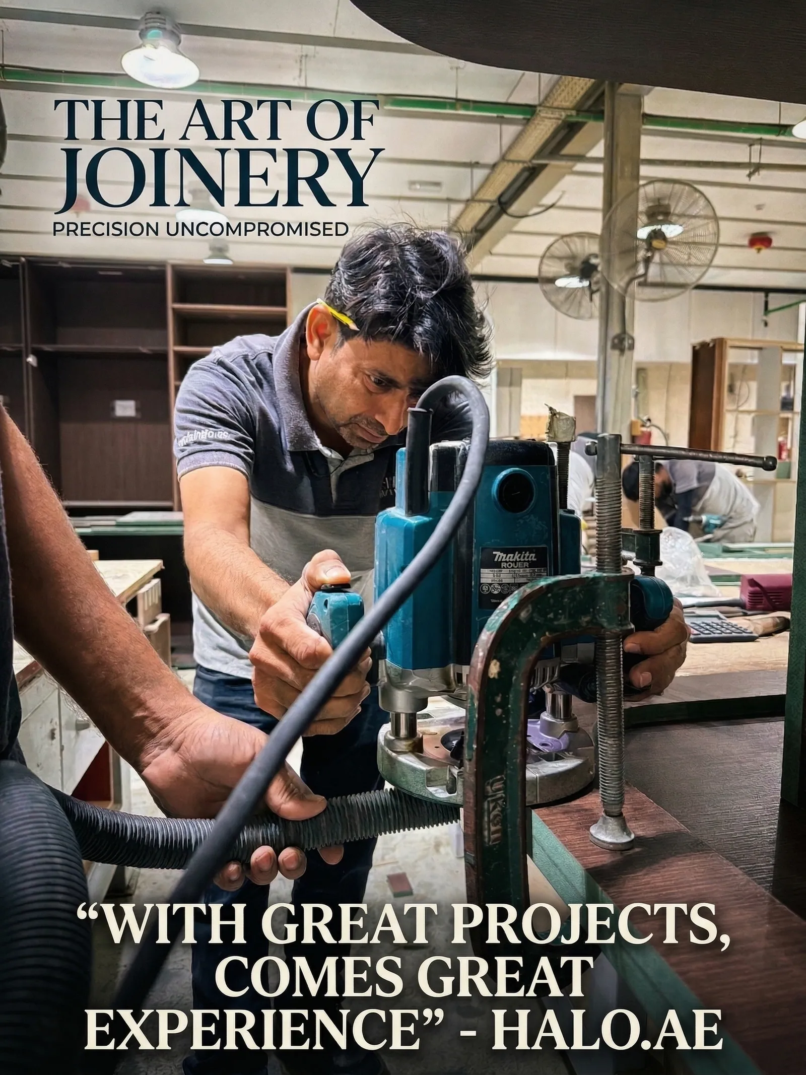 Joinery.ae craftsman at work — Spray booth