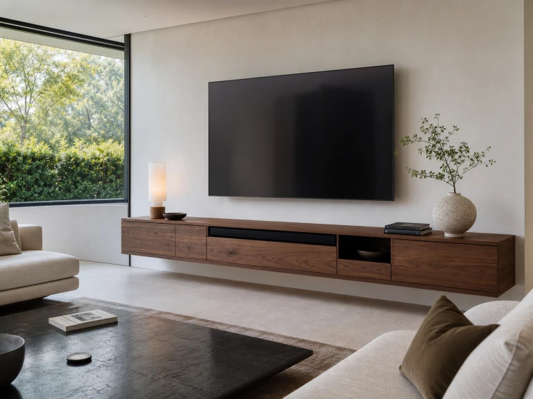 Custom floating TV unit in a Dubai residence