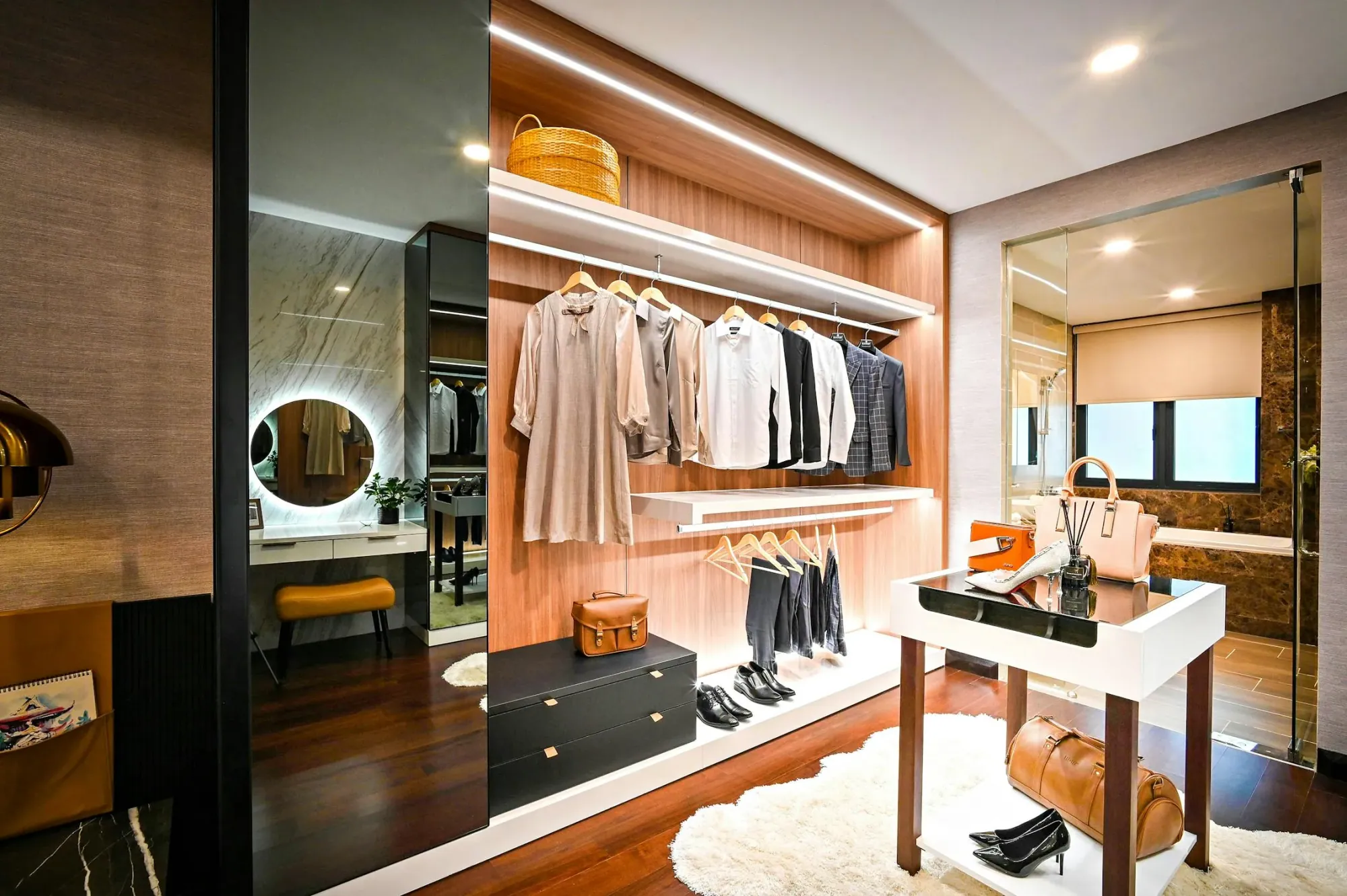 Bespoke walk-in wardrobe crafted by Joinery.ae in Dubai